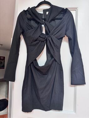 Atoir Black Knot-Front Cutout Mini Dress